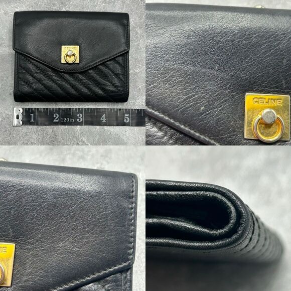 Celine Black Quilted Leather Trifold Wallet Clasp Closure Authentic Luxury - Picture 13 of 14